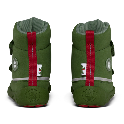 Detailed image of the sturdy and slip-resistant sole of AFFENZAHN TEX Stiefel COMFY VEGAN Drache - grün boot