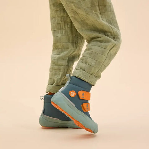 Colorful petrol, mint, and orange vegan AFFENZAHN TEX Stiefel COMFY featuring a cute Hase design for kids