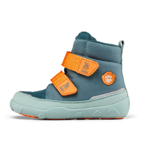 Colorful AFFENZAHN TEX COMFY VEGAN Hase Stiefel in petrol, mint, and orange