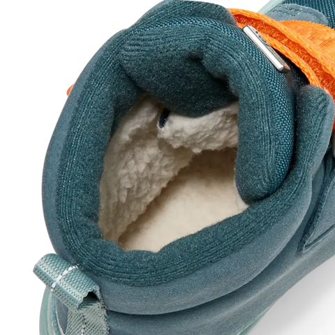 Colorful AFFENZAHN TEX Stiefel COMFY VEGAN Hase in petrol, mint, and orange, perfect for kids' outdoor adventures