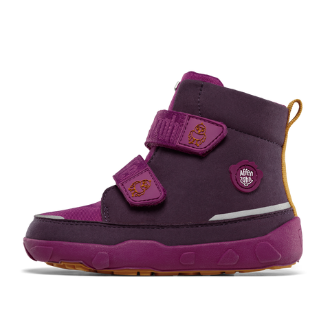 Close-up of AFFENZAHN TEX Stiefel COMFY VEGAN VOGEL - beere vegan boots