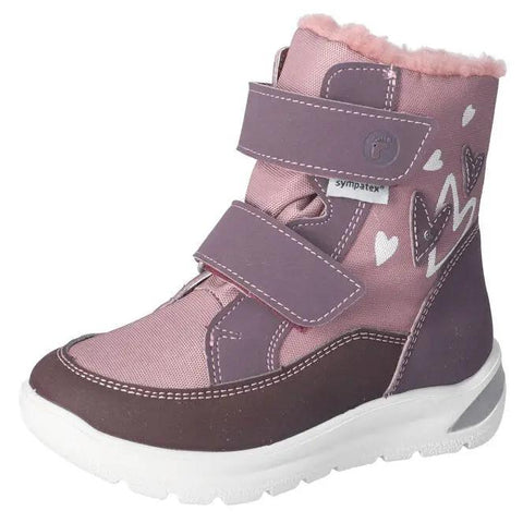 Vorderansicht: Ricosta SYMPA-TEX Stiefel LUNEA in flieder/lila, mit Klettverschlüssen und weißer Sohle.