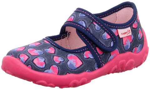 Schuh BONNY von SUPERFIT, dunkelblau mit rosa Herzen, Klettverschluss, pinke Sohle
