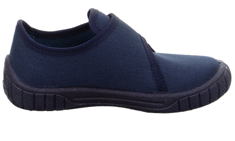 Seitenansicht des SUPERFIT Hausschuh BILL 8271-810 in navy, Textil-Obermaterial, profilierte Gummisohle