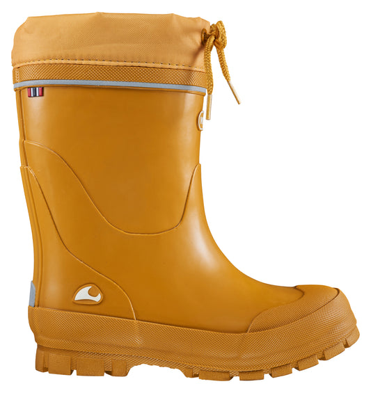 A pair of bright yellow VIKING Gummistiefel JOLLY THERMO WOOL boots with warm wool lining
