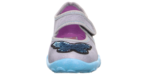 Comfortable and stylish SUPERFIT Hausschuh BONNY 280-20 in grey and turquoise with a cute butterfly design