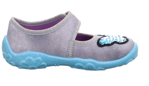 Comfortable and stylish SUPERFIT Hausschuh BONNY 280-20 in grey and turquoise featuring a beautiful butterfly design