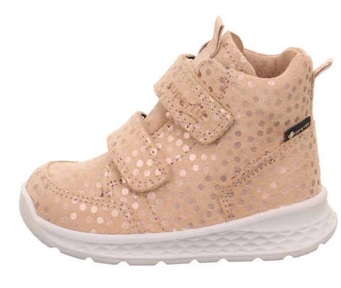 Schuhe: Vorderansicht des SUPERFIT GORE-TEX Knöchelschuhs Breeze 367-400, beige mit Klettverschluss und GORE-TEX.