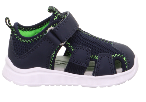 Bequeme und strapazierfähige Sandale in dunkelblau und neongrün