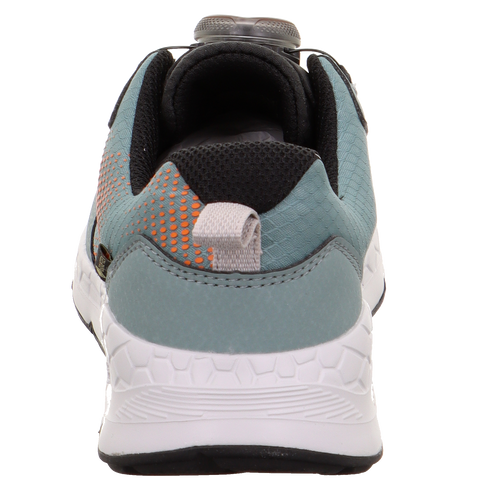 Rückansicht des SUPERFIT Halbschuh Modell FREE RIDE 569-751 in graugrün/orange mit BOA-Verschluss und weißer Sohle.