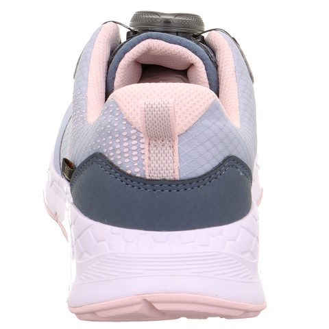 Rückansicht eines SUPERFIT Halbschuh in hellgrau/rosa mit BOA-Verschluss, pinkem Innenfutter und weißer Sohle