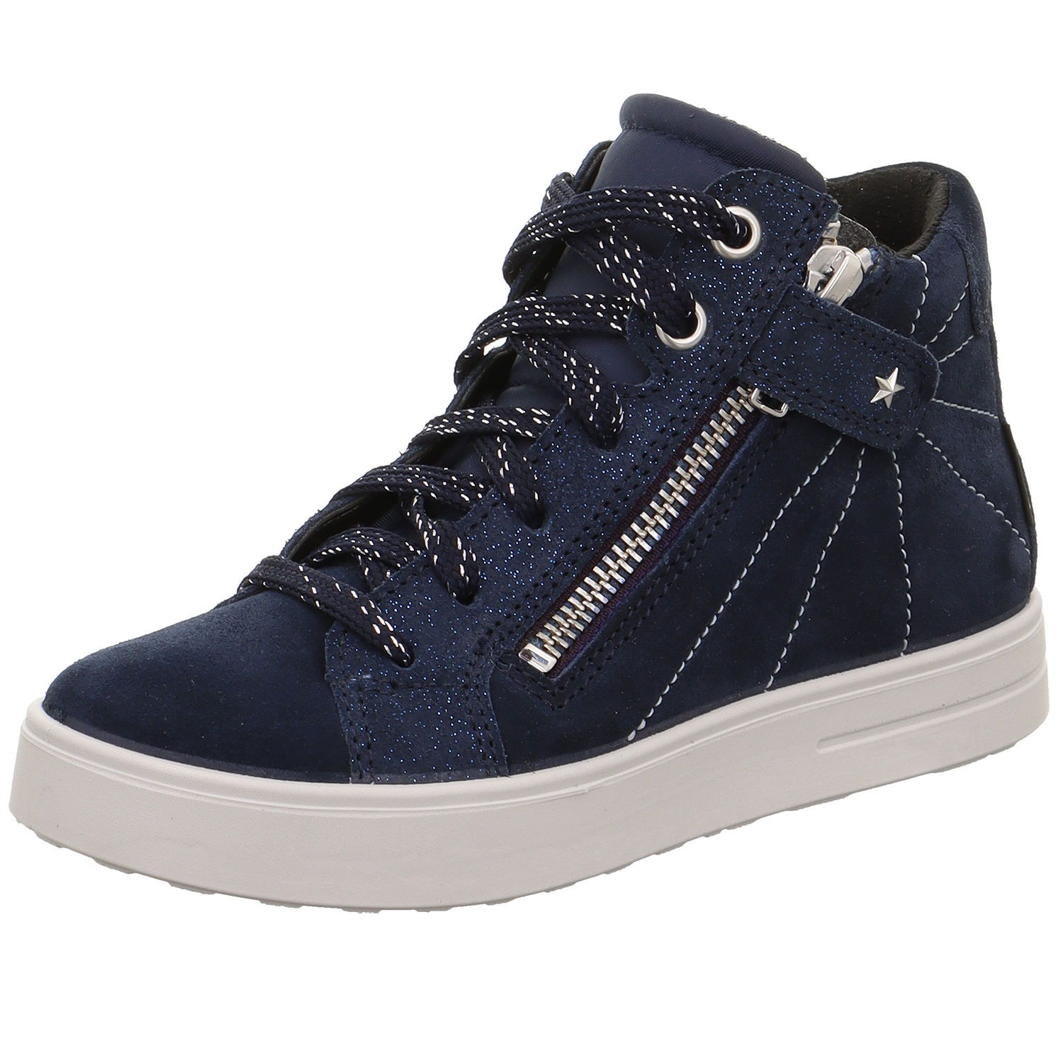 Women's SUPERFIT GORE-TEX ankle shoe in dark blue with glitter and star details