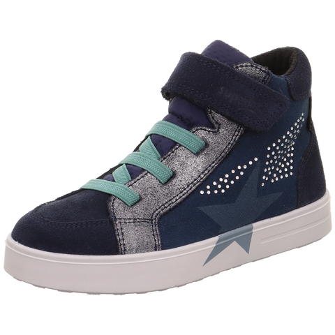 High-performance SUPERFIT SYMPA-TEX ankle shoe in dark blue and light blue with stylish studs