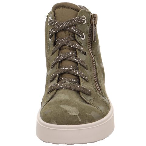 Olive green and leaf patterned SUPERFIT GORE-TEX ankle shoe - perfect for outdoor activities
