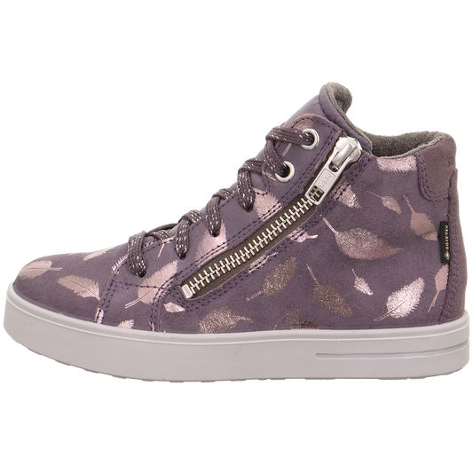 Stylish and functional SUPERFIT GORE-TEX Knöchelschuh STELLA 812-8085 in vibrant purple with leaf pattern