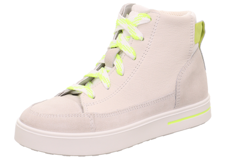 Knöchelschuh STELLA 815-10 in Off-White und Neongelb, seitliche Ansicht
