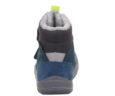Ansicht von oben: SUPERFIT Stiefel WALDERI 913-80 Petrol dunkelblaues Obermaterial, graues Fellfutter, neonlime Zuglasche.