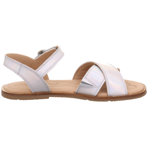 Sandalen SUPERFIT FLAIR 1000-95 - silber, seitliche Sicht, silberne Riemen, beiges Fußbett, custom.modellbezeichnung