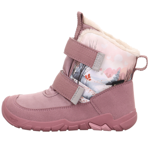 Women's SUPERFIT Stiefel Barfußschuh TRACE 6039-85 in altrosa color, perfect for winter walks in a snowy landscape