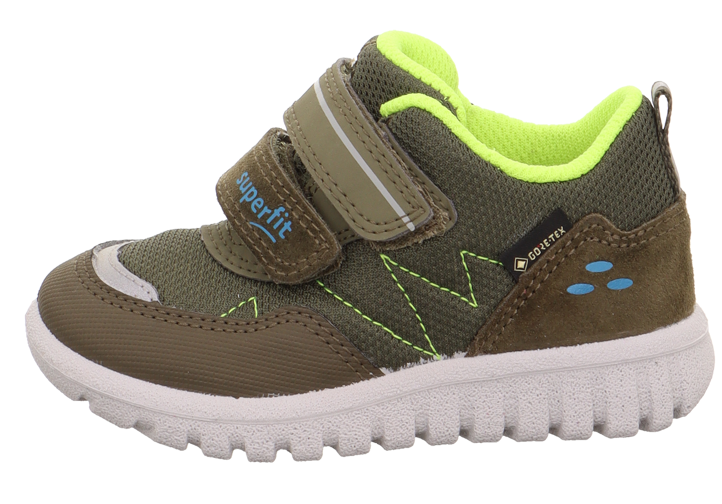 Olive and neon yellow SUPERFIT GORE-TEX Halbschuh SPORT7 MINI 6182-700, a durable and waterproof sports shoe for children