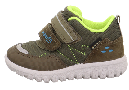 Olive and neon yellow SUPERFIT GORE-TEX Halbschuh SPORT7 MINI 6182-700, a durable and waterproof sports shoe for children