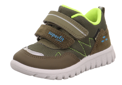 Superfit Gore-Tex Halbschuh Sport7 Mini 6182-700 in olive and neon yellow, a durable and waterproof athletic shoe perfect for outdoor activities