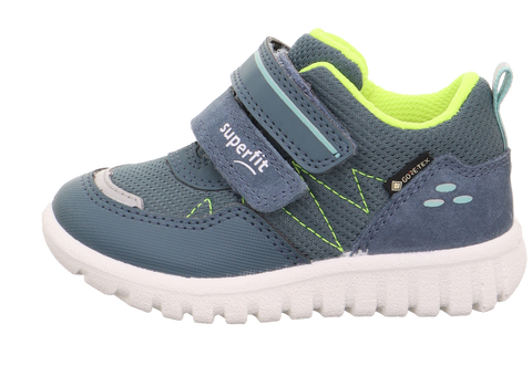 Light blue and neon green SUPERFIT GORE-TEX Halbschuh SPORT7 MINI 6182-803, a durable and waterproof athletic shoe for kids