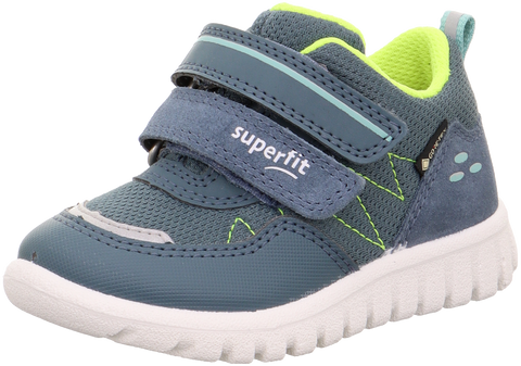 Light blue and neon green SUPERFIT GORE-TEX Halbschuh SPORT7 MINI 6182-803, a durable and comfortable sports shoe for kids