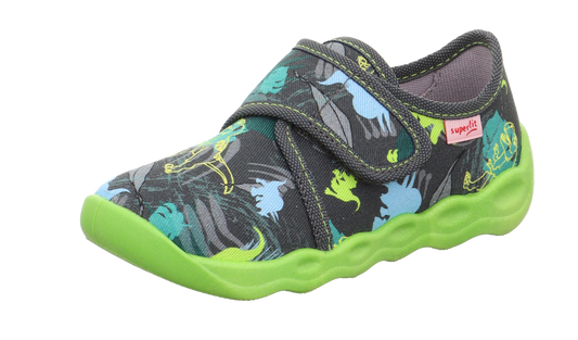 Grey and neon green SUPERFIT Hausschuh BUBBLE 273-201 with Dinosaurier design