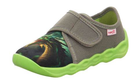 SUPERFIT Hausschuh BUBBLE 6274-701 - khaki / neongrün / Drache