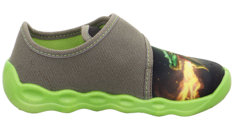 SUPERFIT Hausschuh BUBBLE 6274-701 - khaki / neongrün / Drache