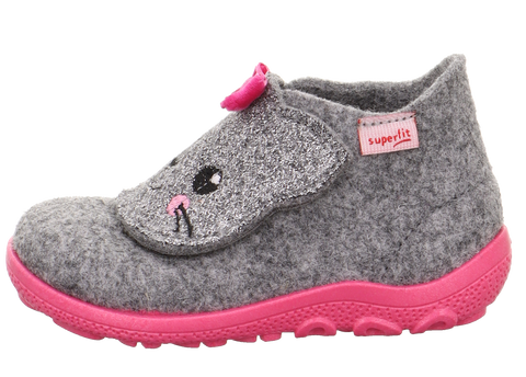 SUPERFIT Hausschuh HAPPY 6295-250 - grau / Glitzer / Katze