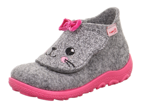 SUPERFIT Hausschuh HAPPY 6295-250 - grau / Glitzer / Katze