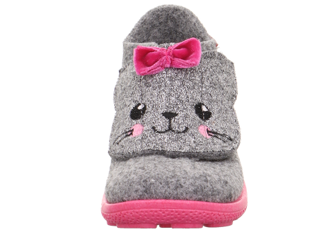 SUPERFIT Hausschuh HAPPY 6295-250 - grau / Glitzer / Katze