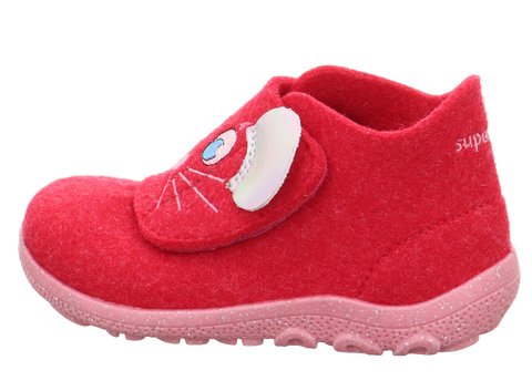 A pair of SUPERFIT Hausschuh HAPPY 6295/551 in himbeer / Maus color, featuring a cozy and comfortable design for indoor wear