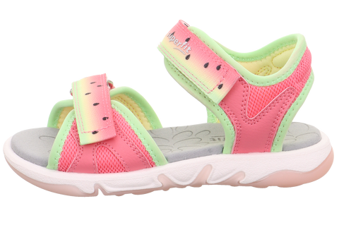 Sandalen von SUPERFIT PEBBLES 9540-552, pink/neongrün, Klettverschluss, Modell 9540-552, Seitenansicht.