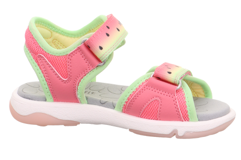 Sandalen SUPERFIT PEBBLES 9540-552, pink/neongrün, Lederoptik mit Mesh-Einsätzen und weißer Sohle.