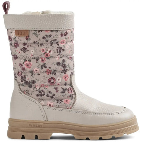 Schuhe WHEAT TEX Stiefel KOA WF691-02, hellgrau mit floral gewebtem Schaft und beiger Sohle