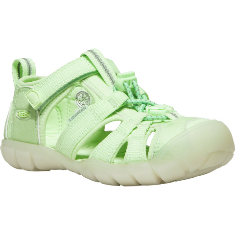 A lime-colored KEEN Halbsandale SEACAMP II CNX shoe with protective toe cap for kids