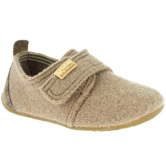LIVING KITZBÜHEL Hausschuh 3821/0207 - taupe - Front view of cozy slipper with wool lining and taupe color