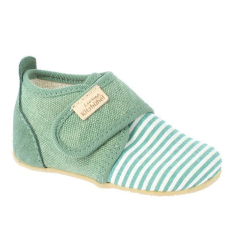 Hausschuh 4725/411 in grün und weiß mit Streifenmuster von LIVING KITZBÜHEL