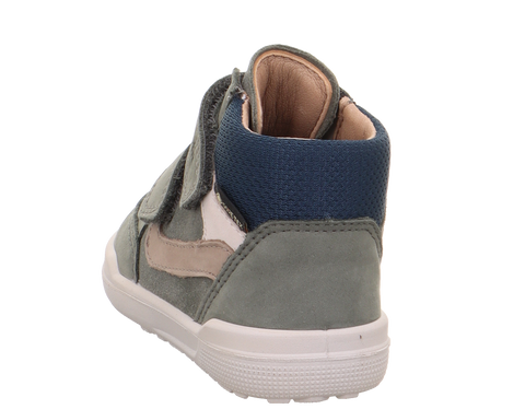 Rückansicht eines Schuhs: SUPERFIT Gore-Tex Knöchelschuh SUPERFREE 203-700 – oliv/blau, weiße Sohle