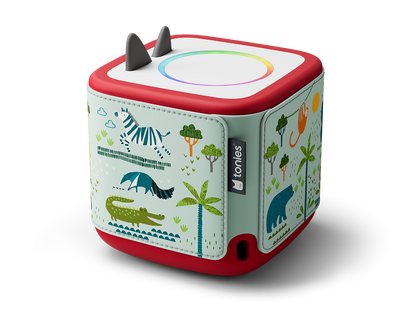 Dschungel Safari Hülle aus veganem Leder und Silikon mit dekorativen Nähten für die Toniebox 2