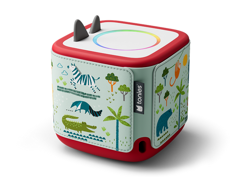 Dschungel Safari Hülle aus veganem Leder und Silikon mit dekorativen Nähten für die Toniebox 2