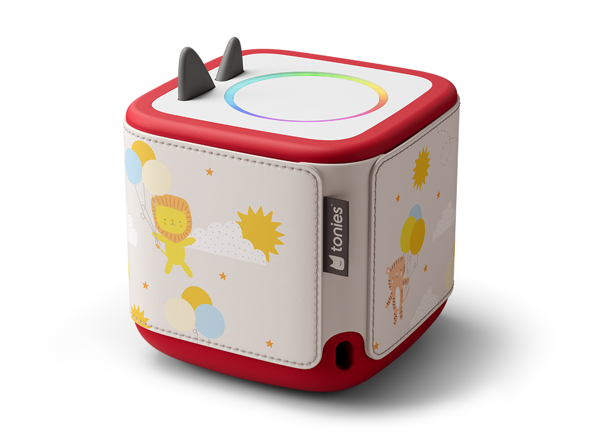 Bunte, liebevoll gestaltete Toniebox-Hülle mit hochwertigen Drucken und verspielten Nähten