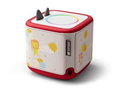 Bunte, liebevoll gestaltete Toniebox-Hülle mit hochwertigen Drucken und verspielten Nähten