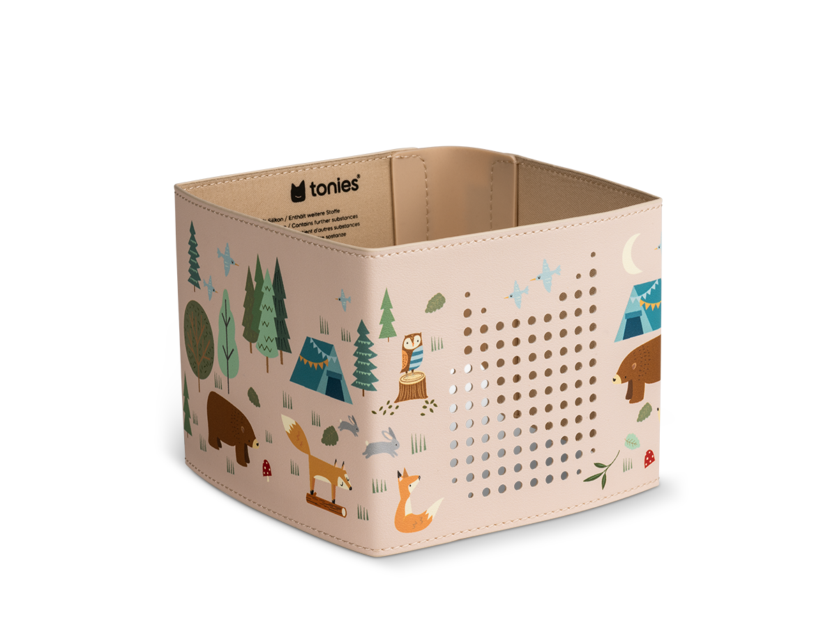 Robuste, kindgerechte Hülle mit dekorativen Nähten, ideal für kleine Kinder ab 1 Jahr, schützt die Toniebox 2 sicher