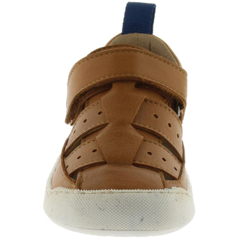 ACEBO'S Barfuß Halbsandale 1377VE - cognac / blau being worn by a person