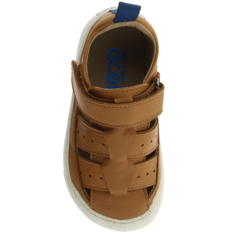 ACEBO'S Barfuß Halbsandale 1377VE - cognac / blau with adjustable buckle strap