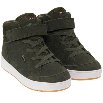 Damen- oder Herrenschuh aus Veloursleder, Funktionstextil, mit Klettverschluss, wasserdicht durch Gore-Tex Technologie in Tanne